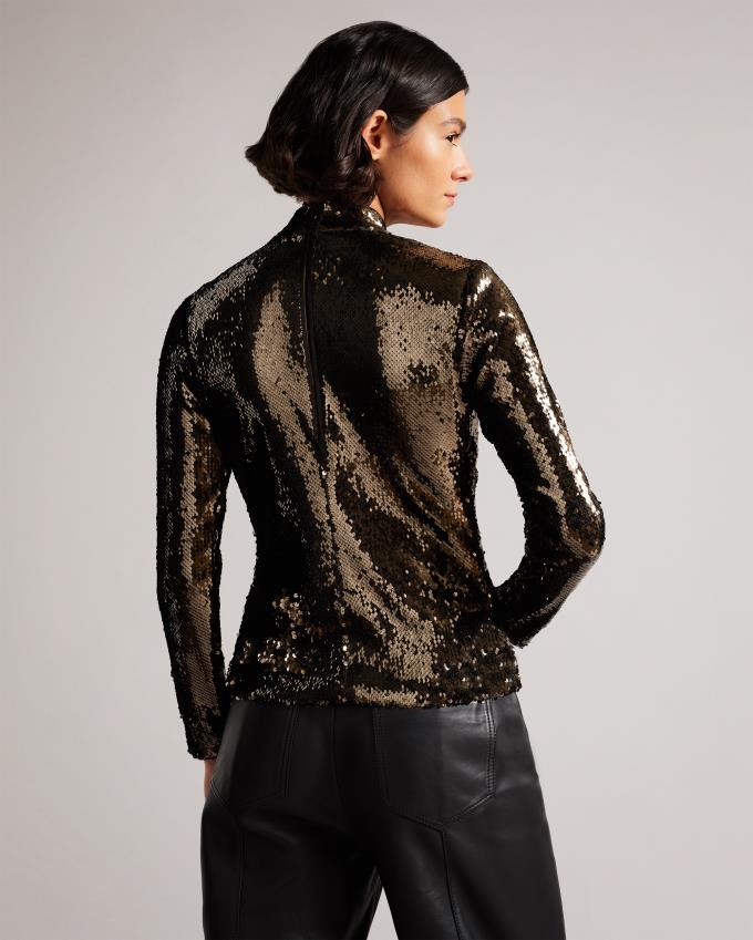 Hauts Ted Baker Long Sleeve Sequin Marron Foncé Femme | VDY-11856243